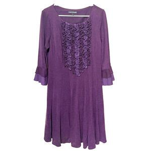 Chris McLaughlin Purple Dress sz 18 fit flare knee length ruffle front knit